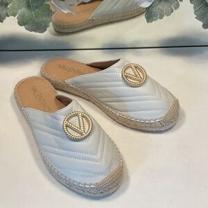 Valentino Cream Quilted Espadrille Mules